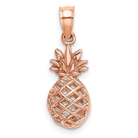 Million charms 14k Rose Polished 3D Pineapple Necklace...